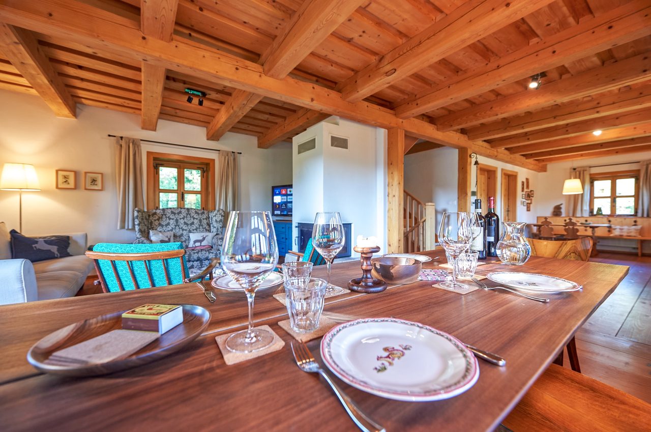 Dining table laid for a meal