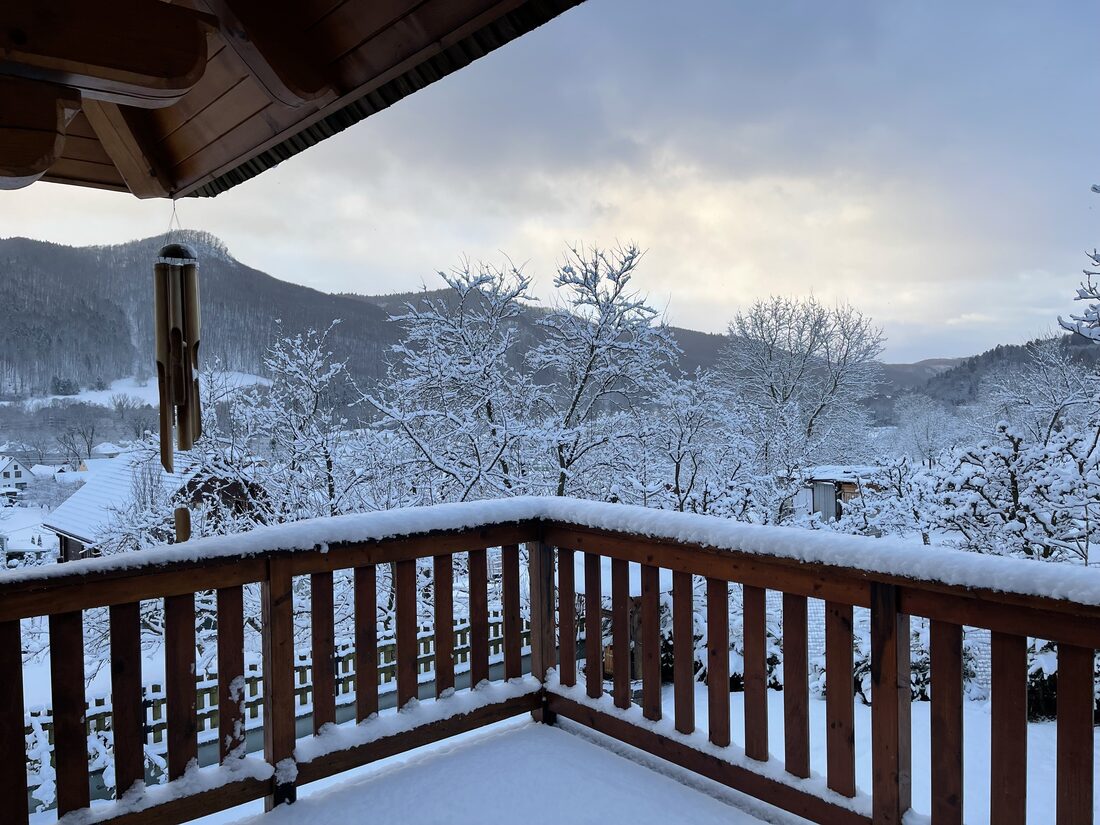 Snow-covered terrace in winter